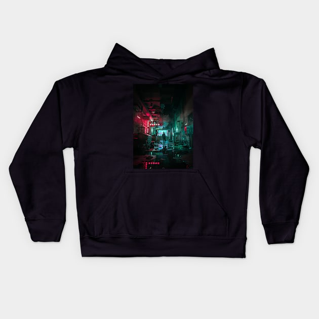 Neon-alley Kids Hoodie by skiegraphicstudio